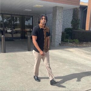 Men’s Large Two-Tone Corduroy Button Down Black Brown Streetwear